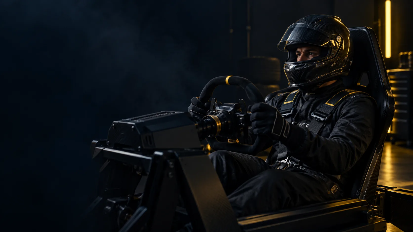 Driver in a professional RIGAL simulator cockpit